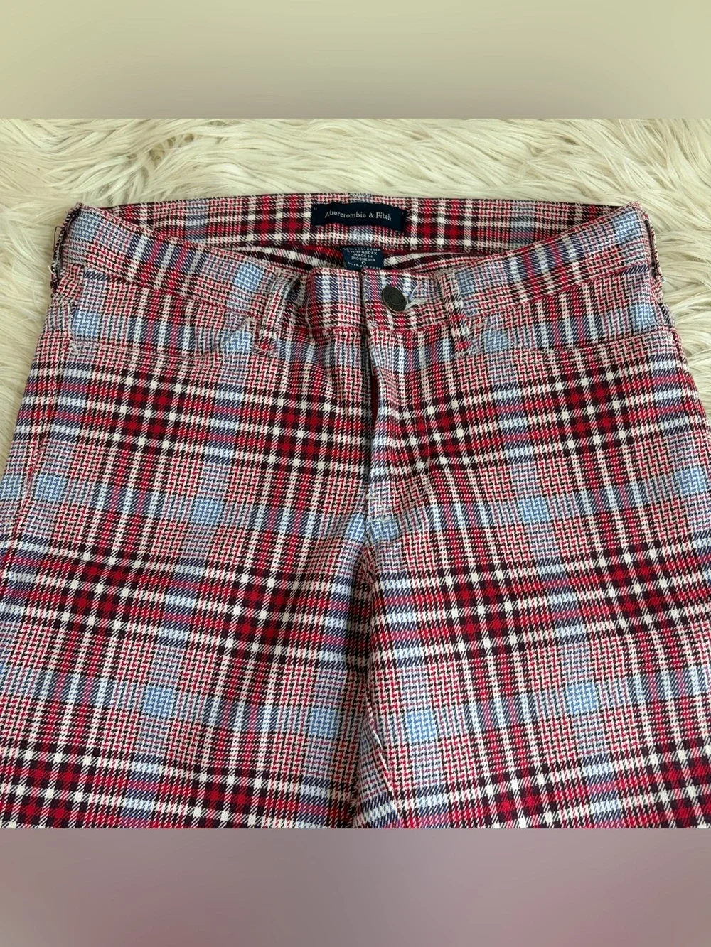 Y2K Abercrombie Fitch Flare Jeans Womens 0 Red Plaid Bell Bottom Mean Girls